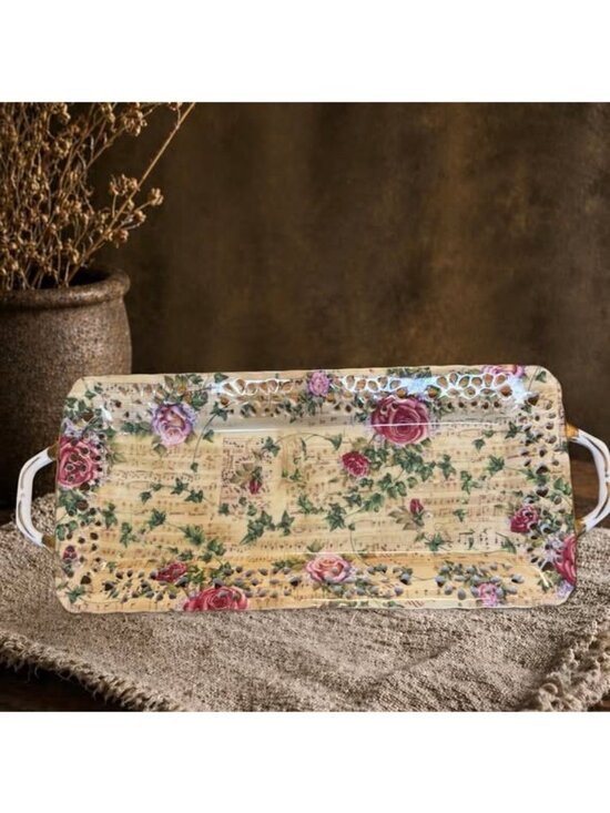 American Atelier Other - American Atelier Melody Reticulated Tray Vintage Music Sheet Print Rose Gold Mus